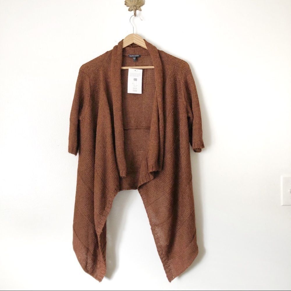 Eileen Fisher Brown Knit Alpaca drape cardigan NWT